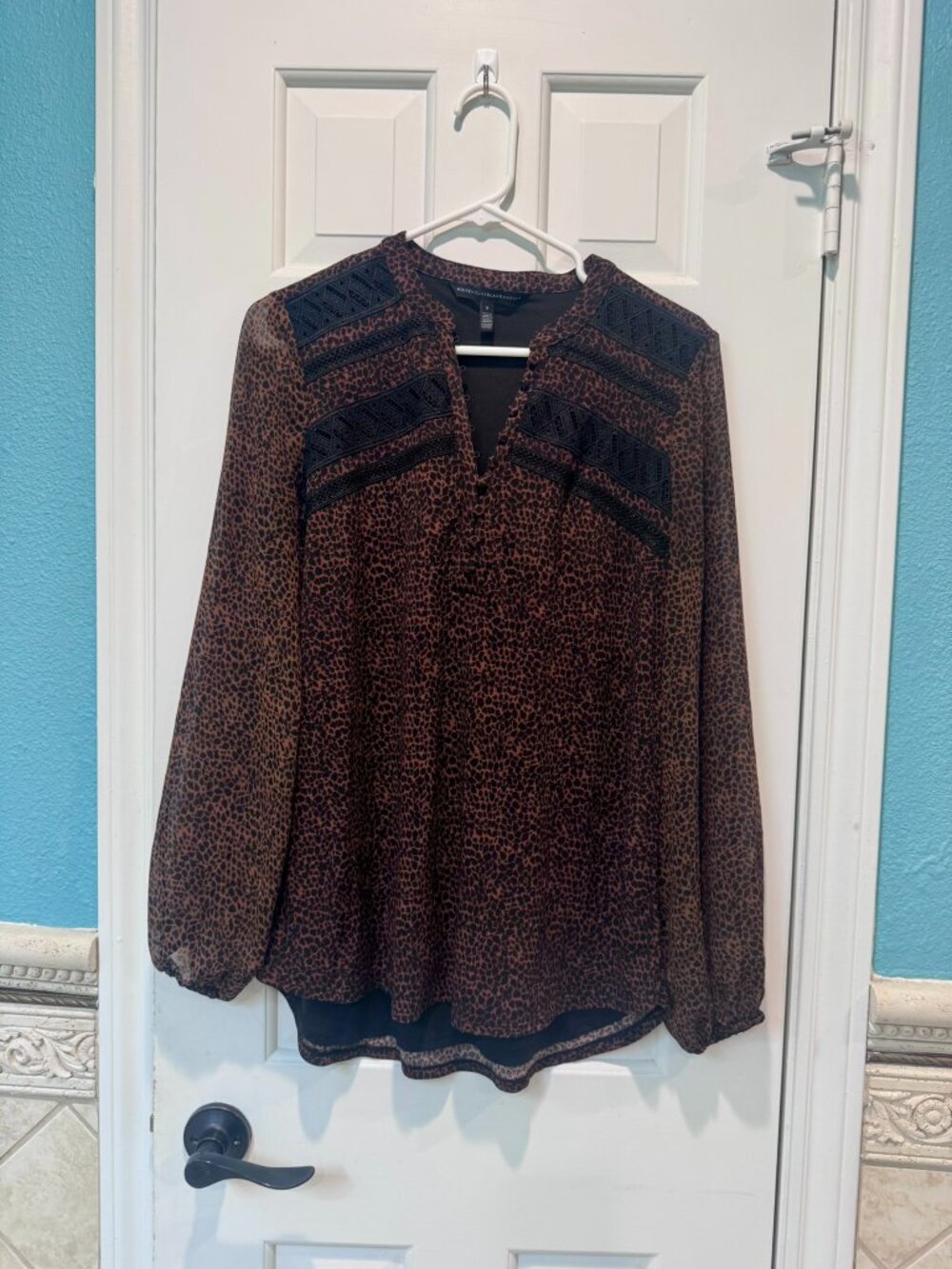 White House Black Market Leopard Print Blouse